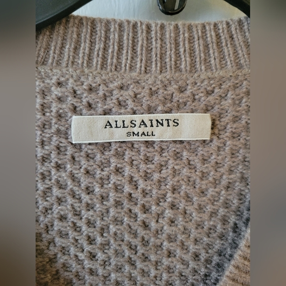 AllSaints Riley Jumper Oversized Wool & Alpaca Blend V-Neck Sweater Size Small - Picture 2 of 10